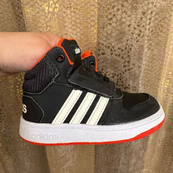 Adidas Toddler 7K Hoops 2.0 Mid Red Black White High Top Sneakers - Picture 1 of 6